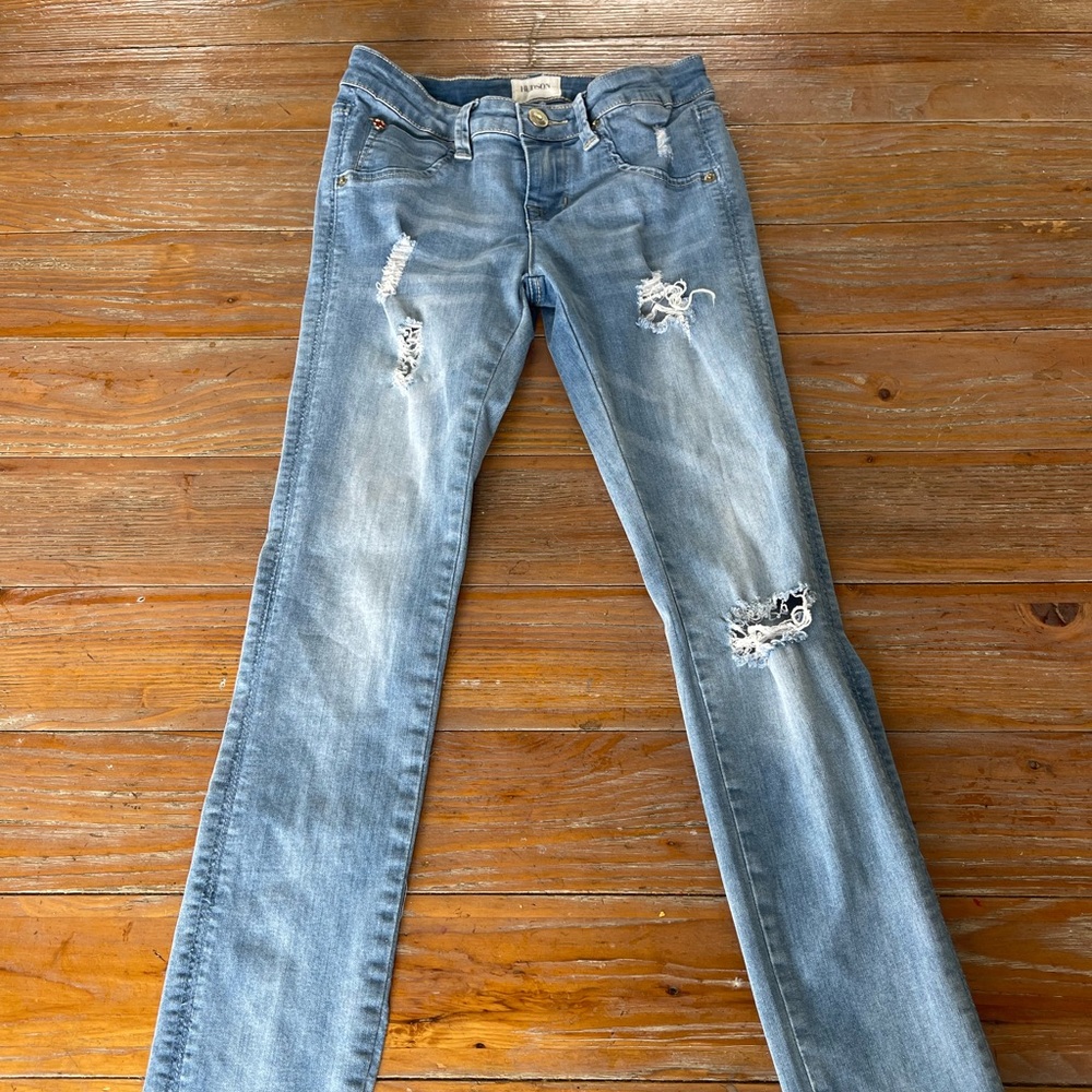 Girls Hudson size 12 Skinny Jeans. Distressed/ light wash